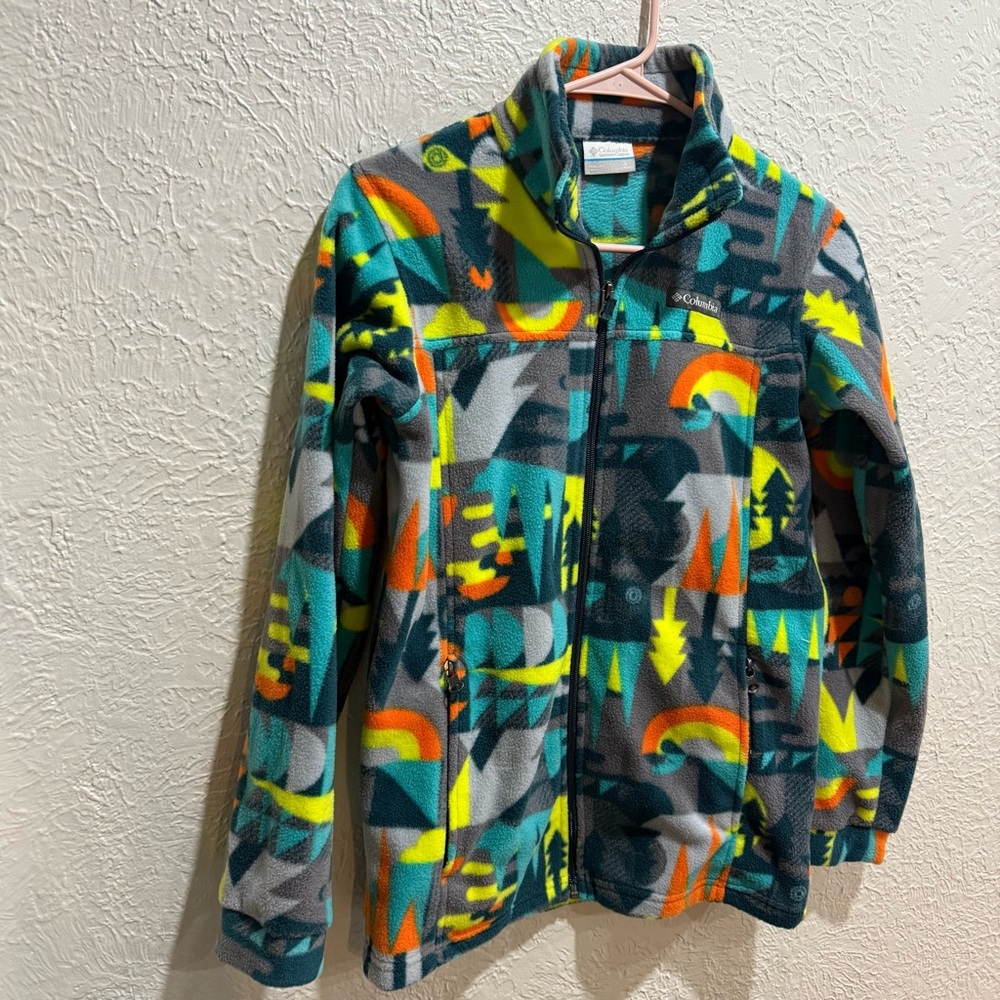 Columbia boys Zing III outdoor print fleece jacket with zippered pockets L 14/16